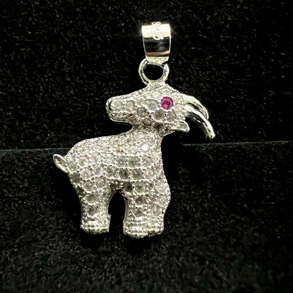 Goat Sterling Silver 925 & Crystal Pendant NWOT